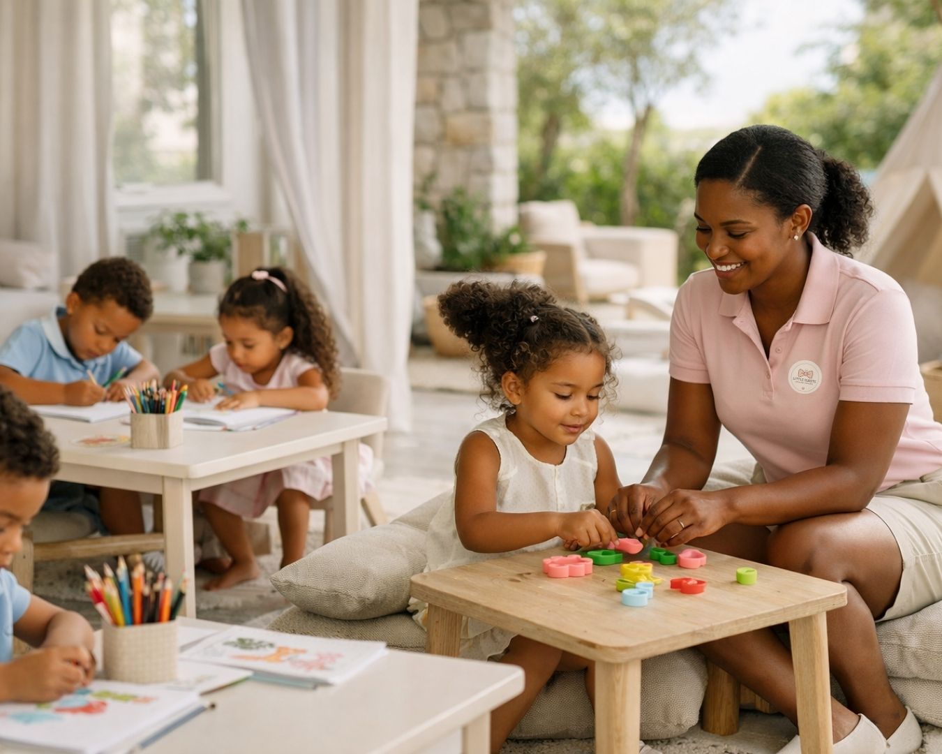 Wedding nanny engaging children with calm play